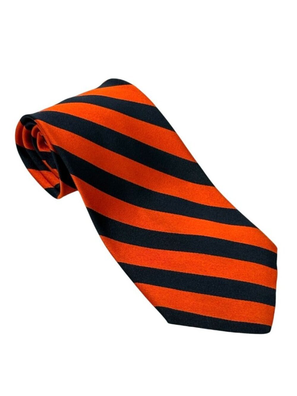 J. Crew Men's Silk Neck Tie Orange Navy Striped Preppy Ivy League Classic USA